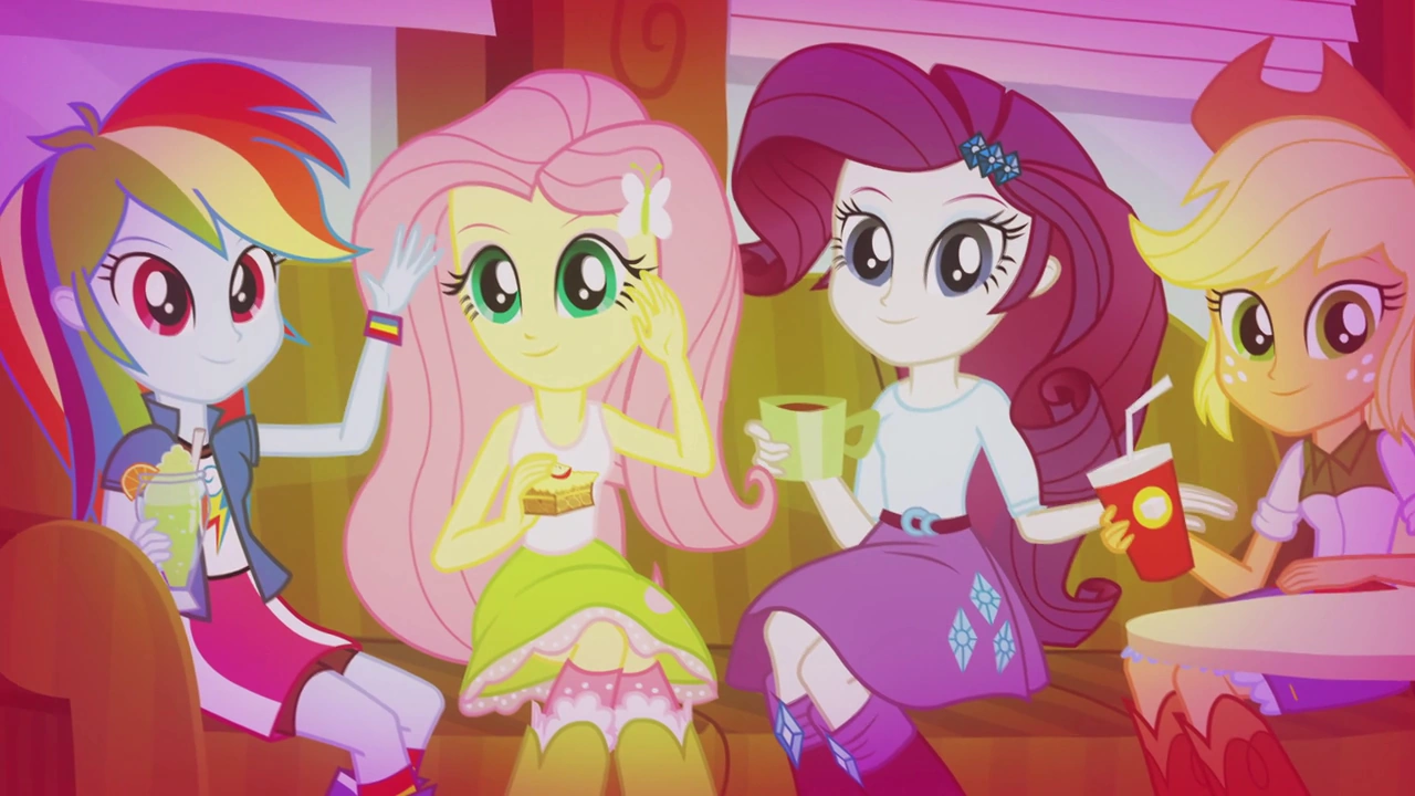Image - Rainbow, Fluttershy, and Rarity waving to DJ Pon-3 