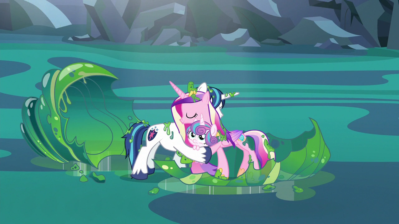 Image - Princess Cadance, Shining Armor, and Flurry Heart hugging S6E26