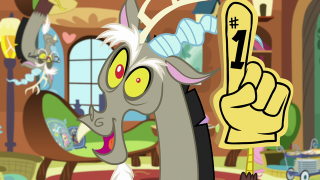 File:Discord with a foam finger on his claw S7E12.png