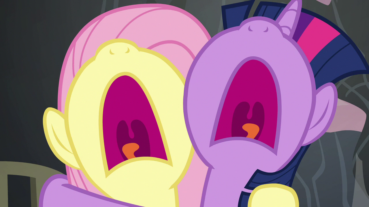 Image Twilight and Fluttershy screaming with fear S7E20.png My