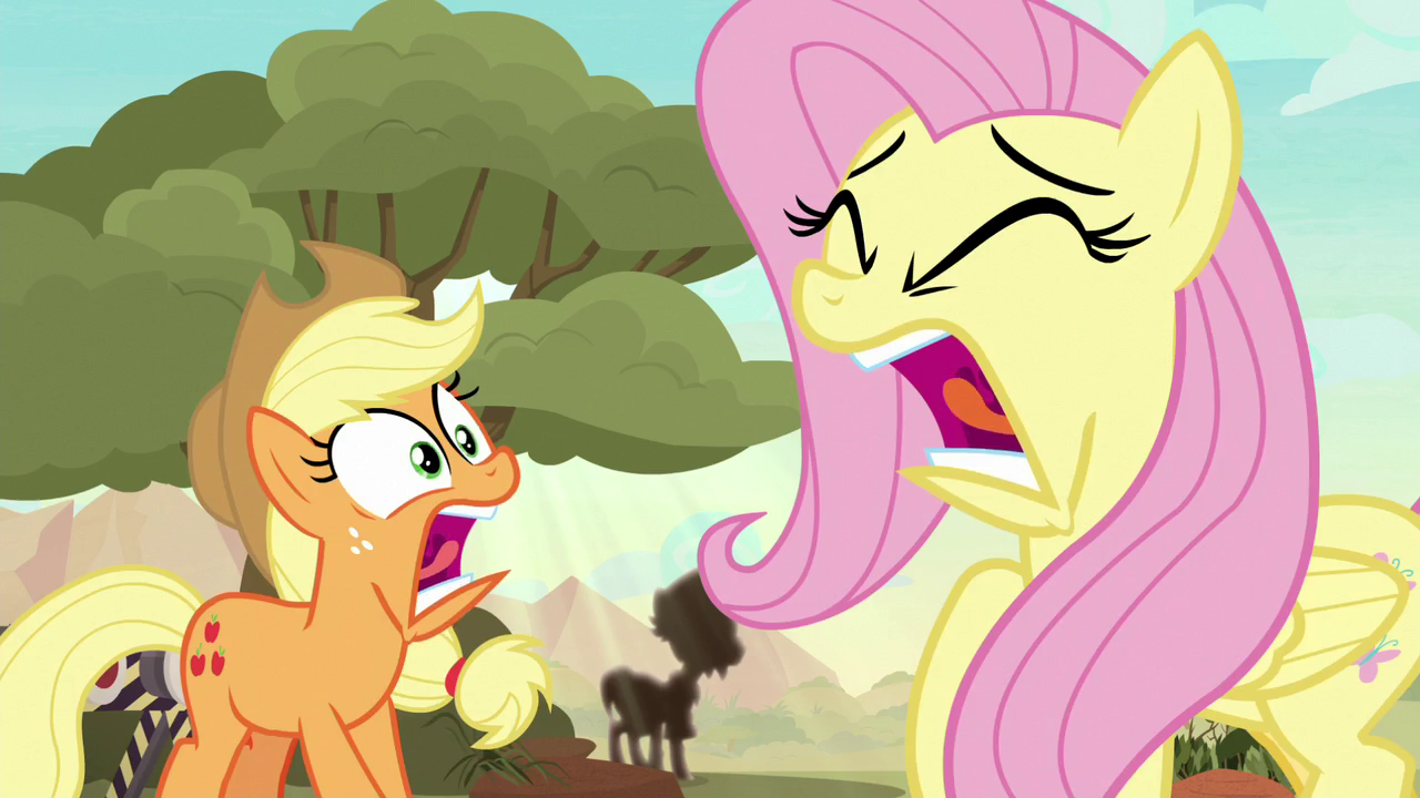 Image Applejack and Fluttershy scream in terror S8E23.png My Little