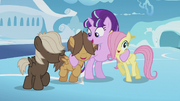 Starlight hugging Fluttershy and Hoops S5E25