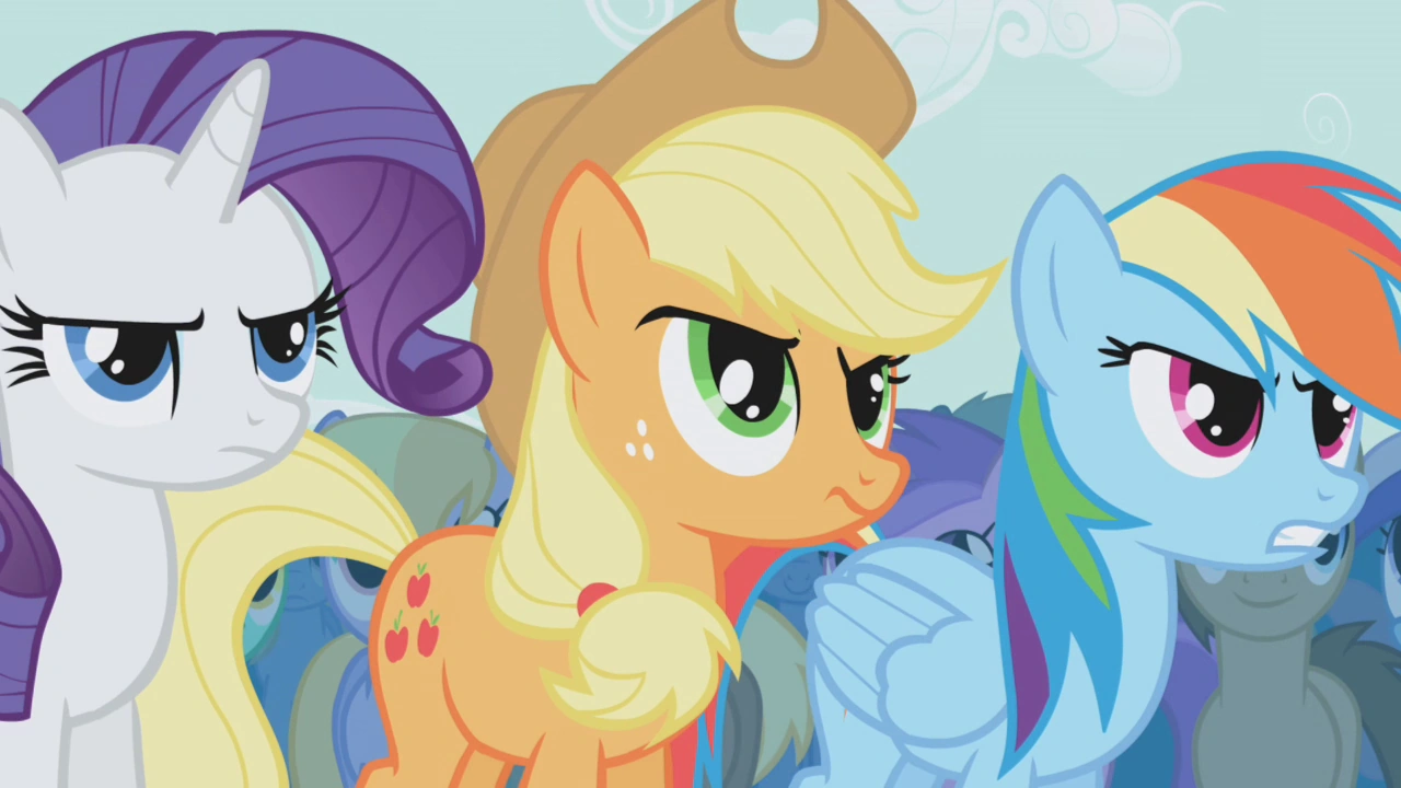 Image - Rarity, Applejack and Rainbow frowning S1E6.png | My Little