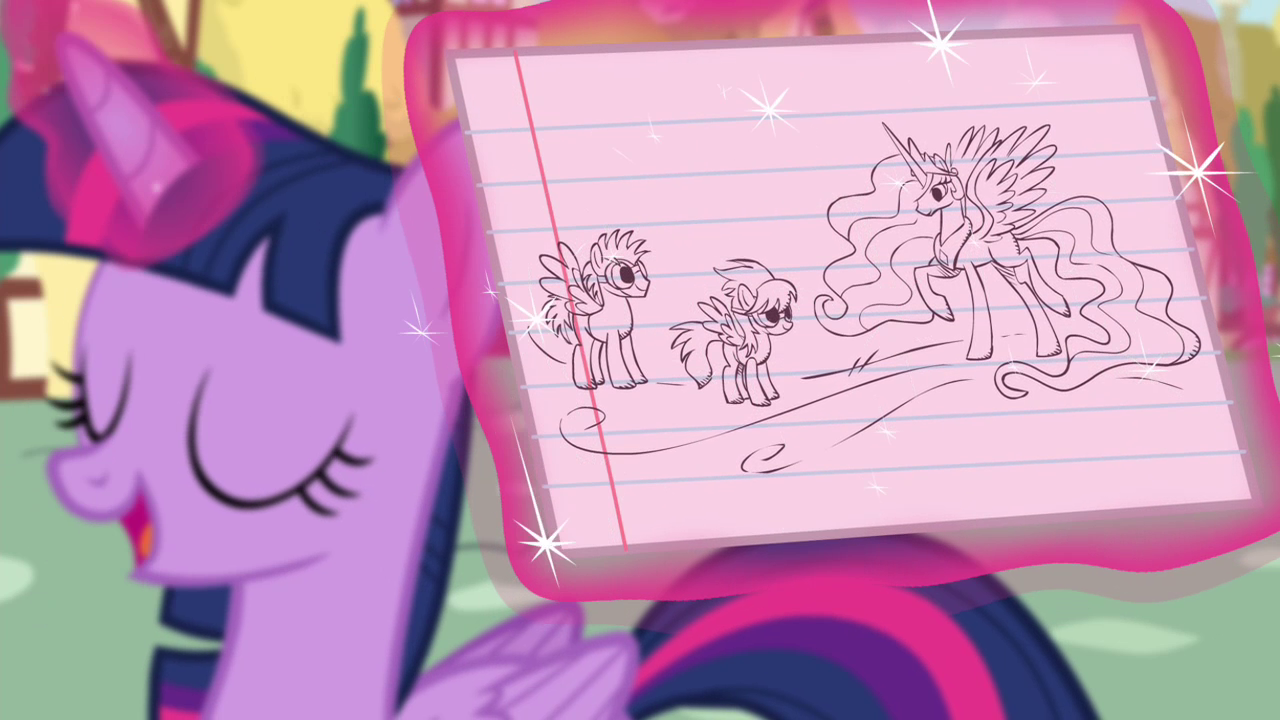 image twilight levitating flash card showing celestia and two my little pony flyers