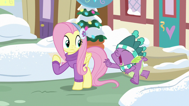 File:Spike thanks Fluttershy and leaves MLPBGE.png