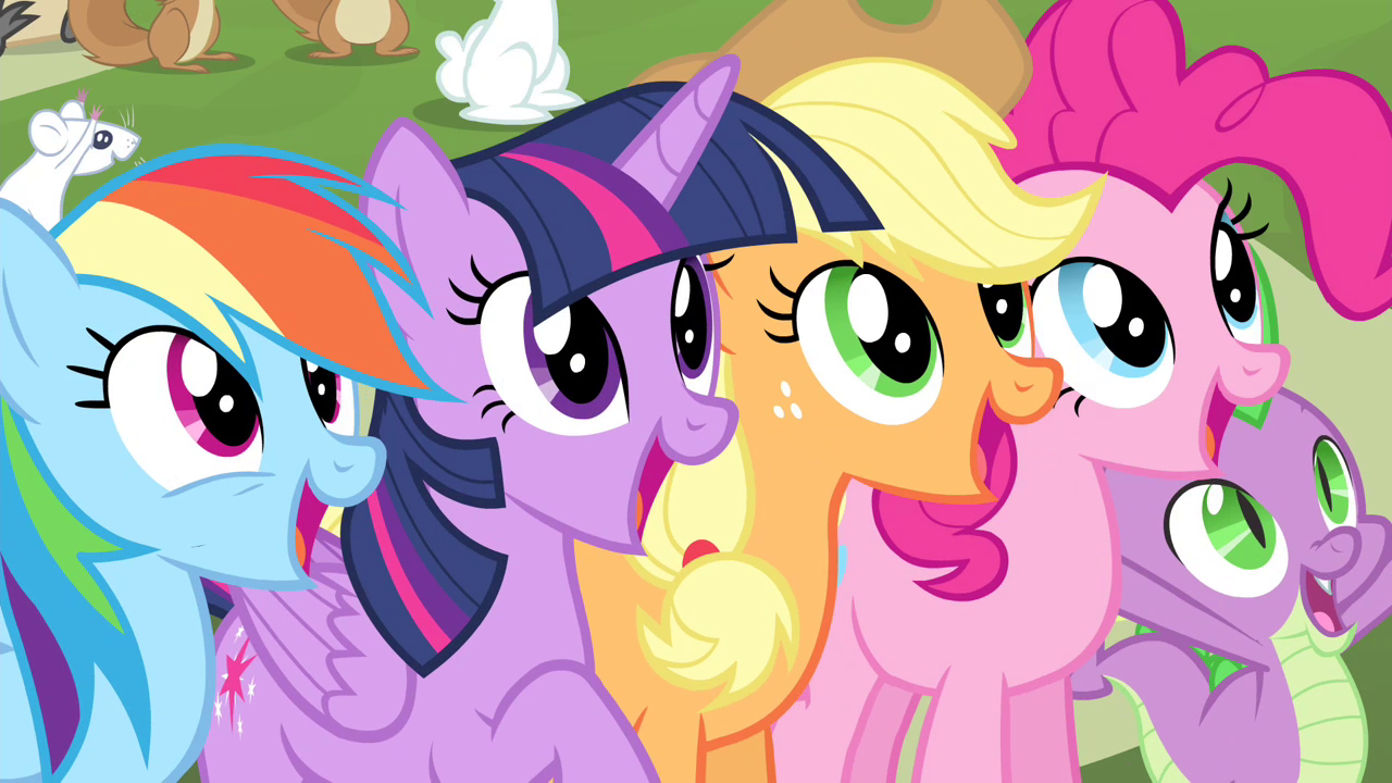 Image - Twilight and friends cheering S4E14.png  My 