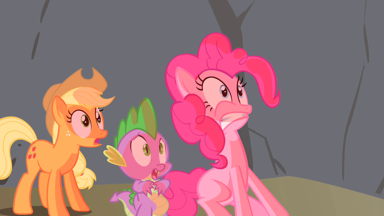 Image - Spike Applejack & Pinkie Scared S1E15.png | My