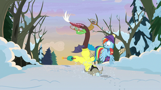 File:Discord falls face-first in the snow MLPBGE.png