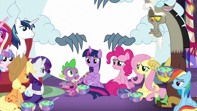 File:Ponies all listening to Spike's song MLPBGE.png