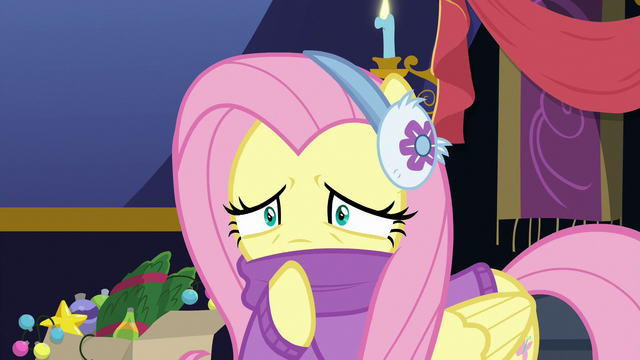File:Fluttershy covers her face with her scarf MLPBGE.png