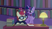 Twilight greets Moon Dancer in the library S5E12