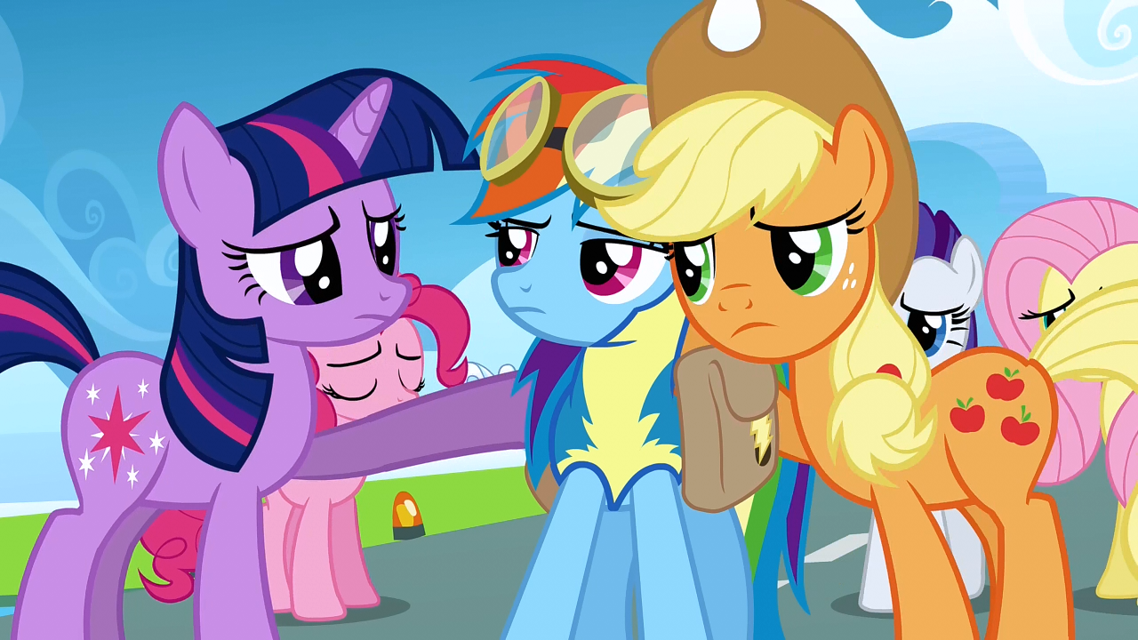 Image - Applejack and Twilight Sparkle console Rainbow ... Friendship is magic news, brony and bronies, my little pony merchandise, pony art, pony music, pony media.