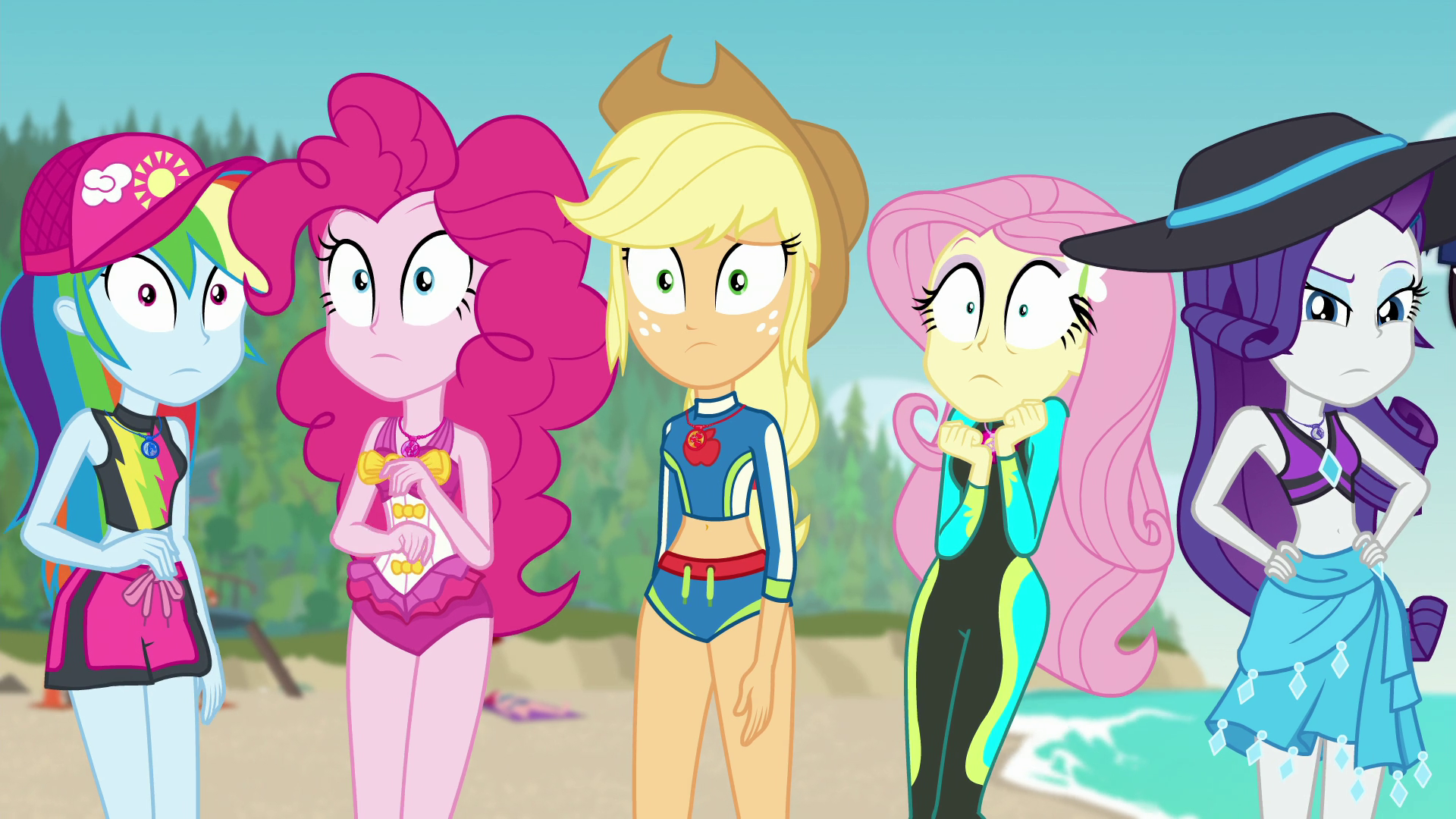 Image Main five looking shocked at Sunset Shimmer EGFF.png My