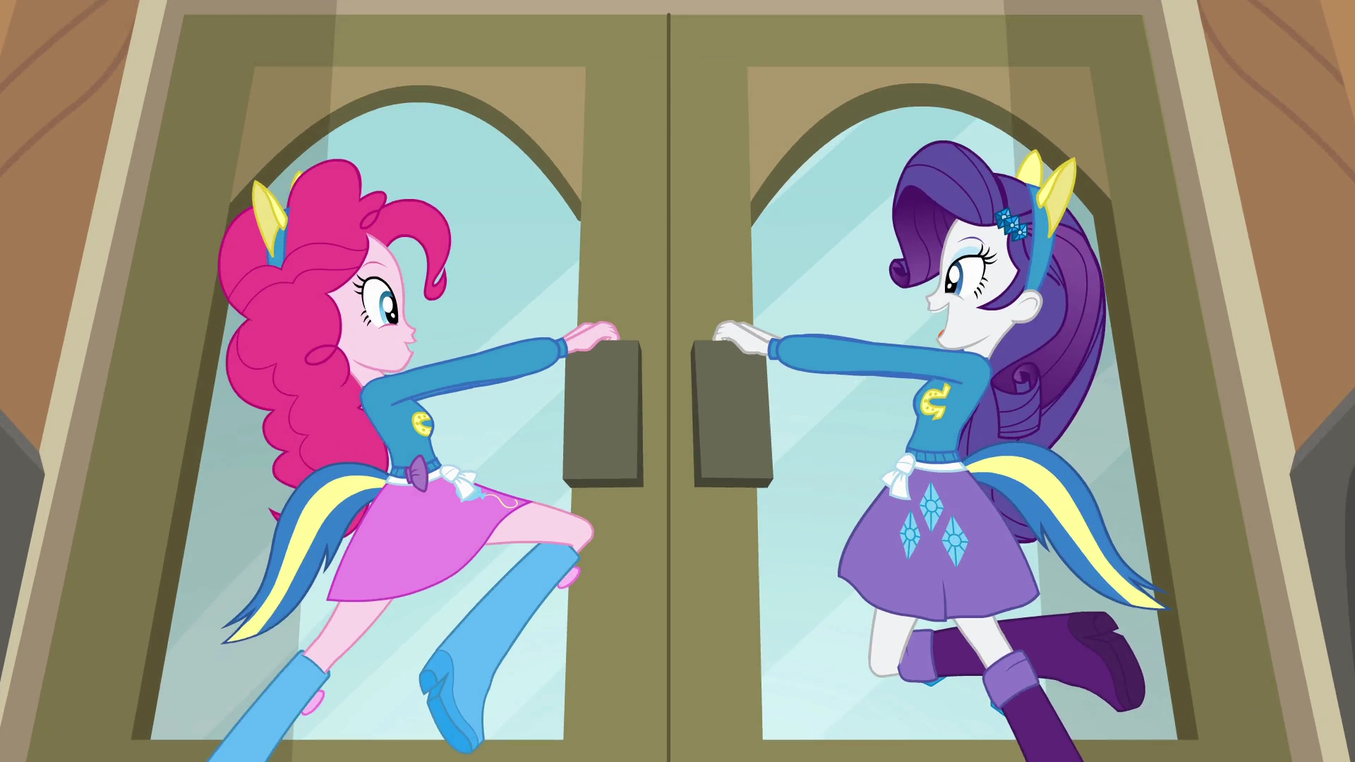 Image Pinkie Pie and Rarity opening the doors EG.png My Little Pony