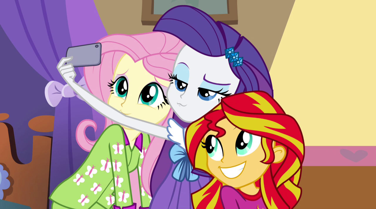 Image - Fluttershy, Rarity, and Sunset take a selfie EG2.png | My