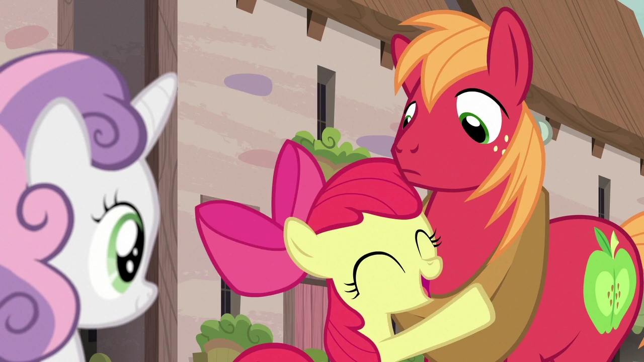 Image Apple Bloom hugging Big McIntosh S7E8.png My Little Pony