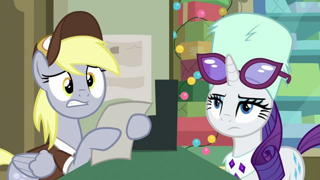 File:Derpy panics; Rarity looks annoyed MLPBGE.png