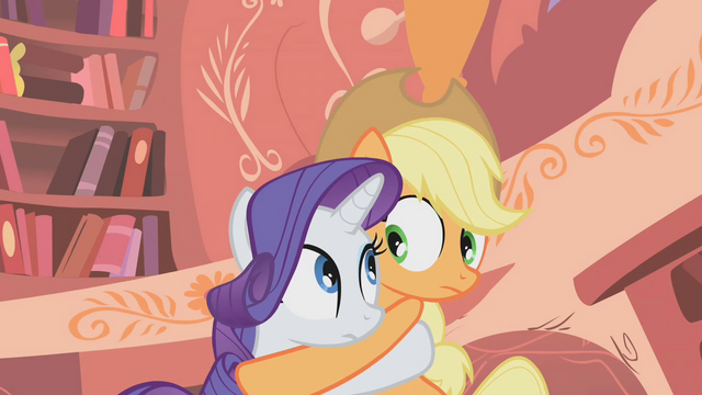 File:Rarity and Applejack noticing the hug S01E08.png