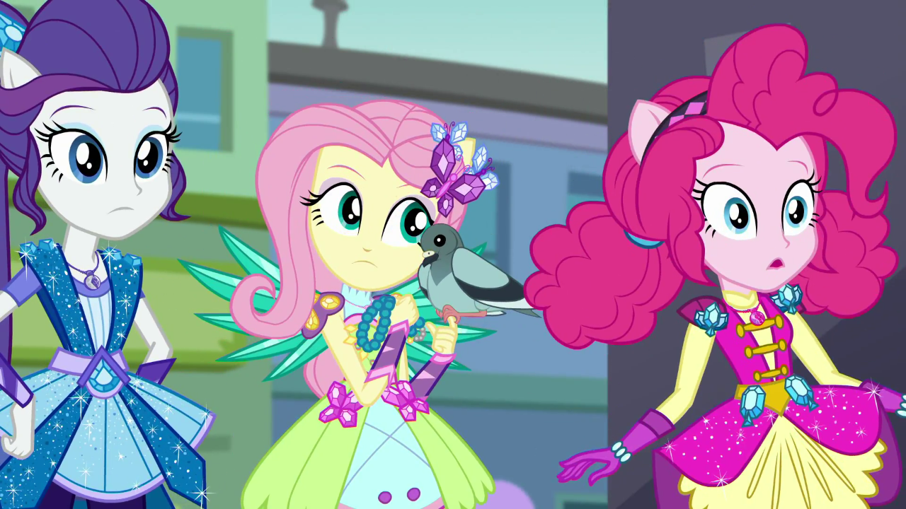 Image - Rarity, Fluttershy, and Pinkie Pie look at Sunset 