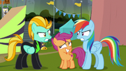 Rainbow vs. Lightning; Scootaloo in the middle S8E20
