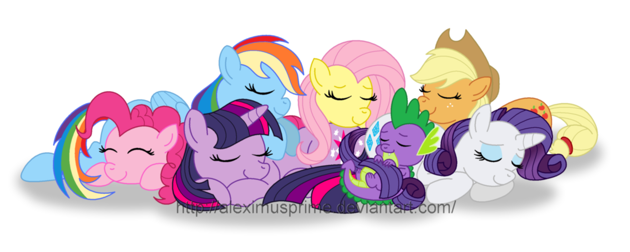 Image - Spike and the 6 ponies sleeping together.png | My Little Pony