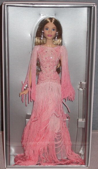 barbie blush fringed gown