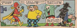 Louco entrevista Bala ('Cebolinha N12', de 1987), o Kima Luco ('Cebolinha N13', de 1988) e o Vilão Misterioso da 'N100', Globo de 1995