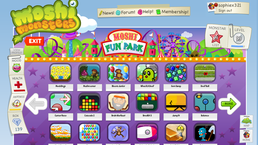 Moshi monsters mini games