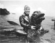 Haruo with Godzilla costume