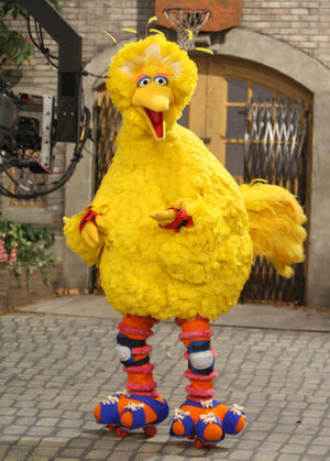 Big Bird on roller skates