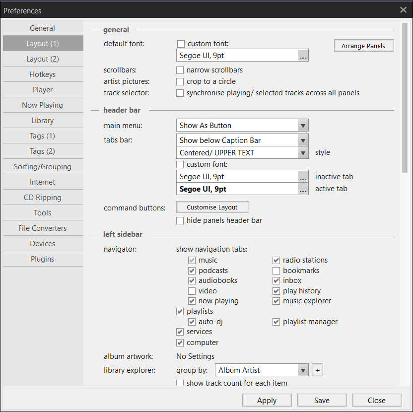Layout Preferences MusicBee Wiki Fandom