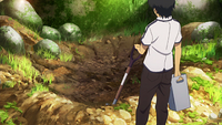 Tsumugu preparing a ditch