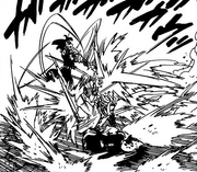 Arthur using Mumyo no Mai to block Zeldris' attacks
