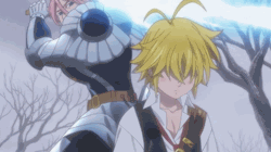 Gilthunder slashing Meliodas from behind