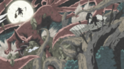 Hashirama fighting Madara and the Nine-Tails.