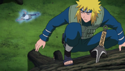 Minato flies to a kunai