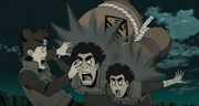 Rock Lee y Might Guy son golpeados por las armas del Sabio