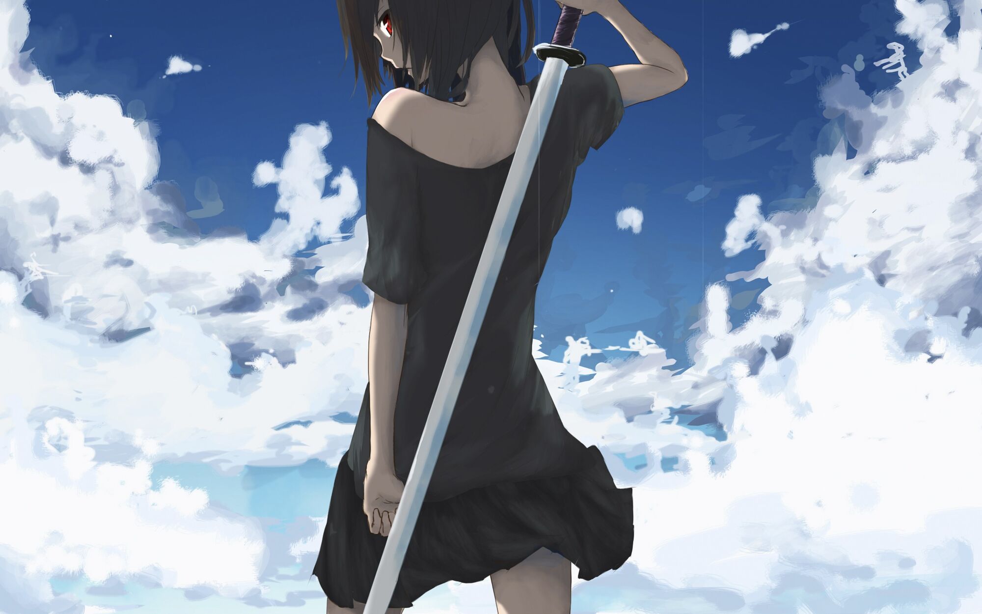 Image Red Eyes Short Hair Anime Skyscapes Girls With Swords