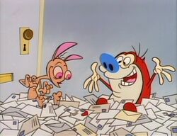 Ren and Stimpy looking at fan mail
