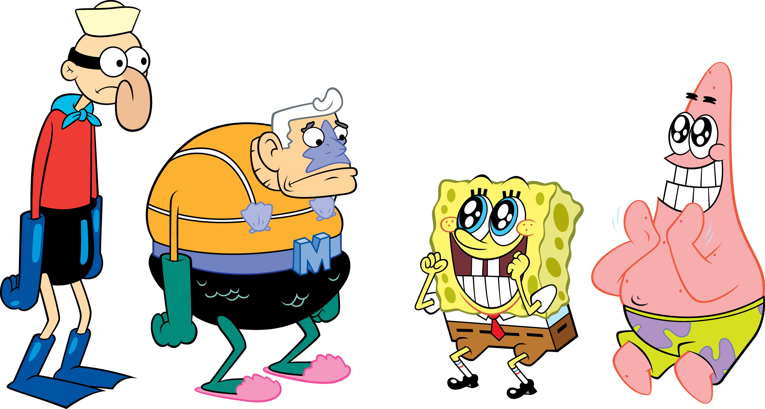 Image - Barnacle Boy, Mermaid Man, SpongeBob, and Patrick stock art.png