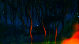 Anna's shadow as she flies past the Balete tree.