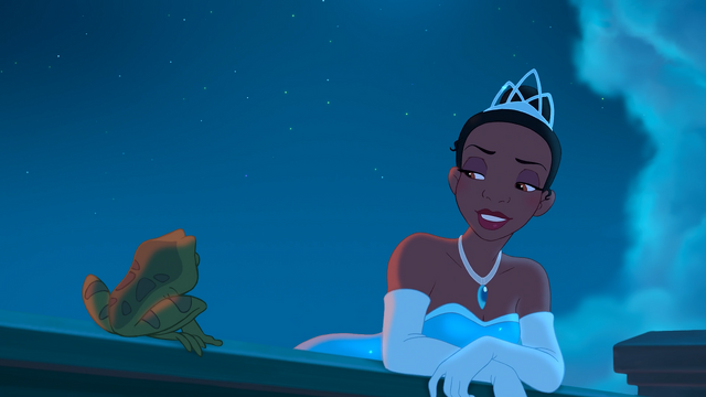 Fichier:La Princesse et la Grenouille (Disney) Prince Naveen Tiana rencontre balcon suggestion baiser.png