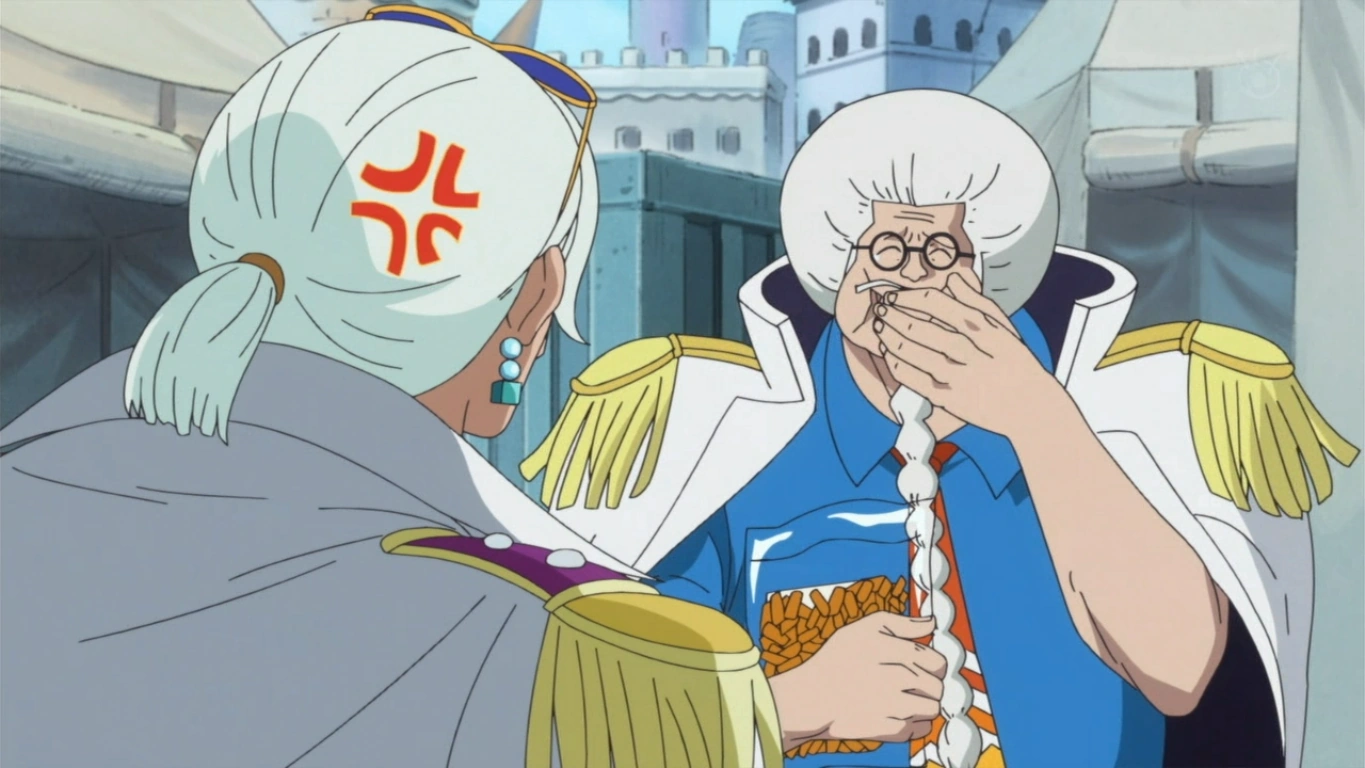 Imagen Tsuru regaña a Sengoku.png One Piece Wiki FANDOM powered