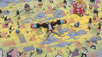 Franky Defeated by Senor Pink, Machvise, Dellinger and the Marines