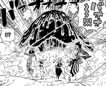 Smiley Chases Zoro, Sanji, Brook, and Kin'emon
