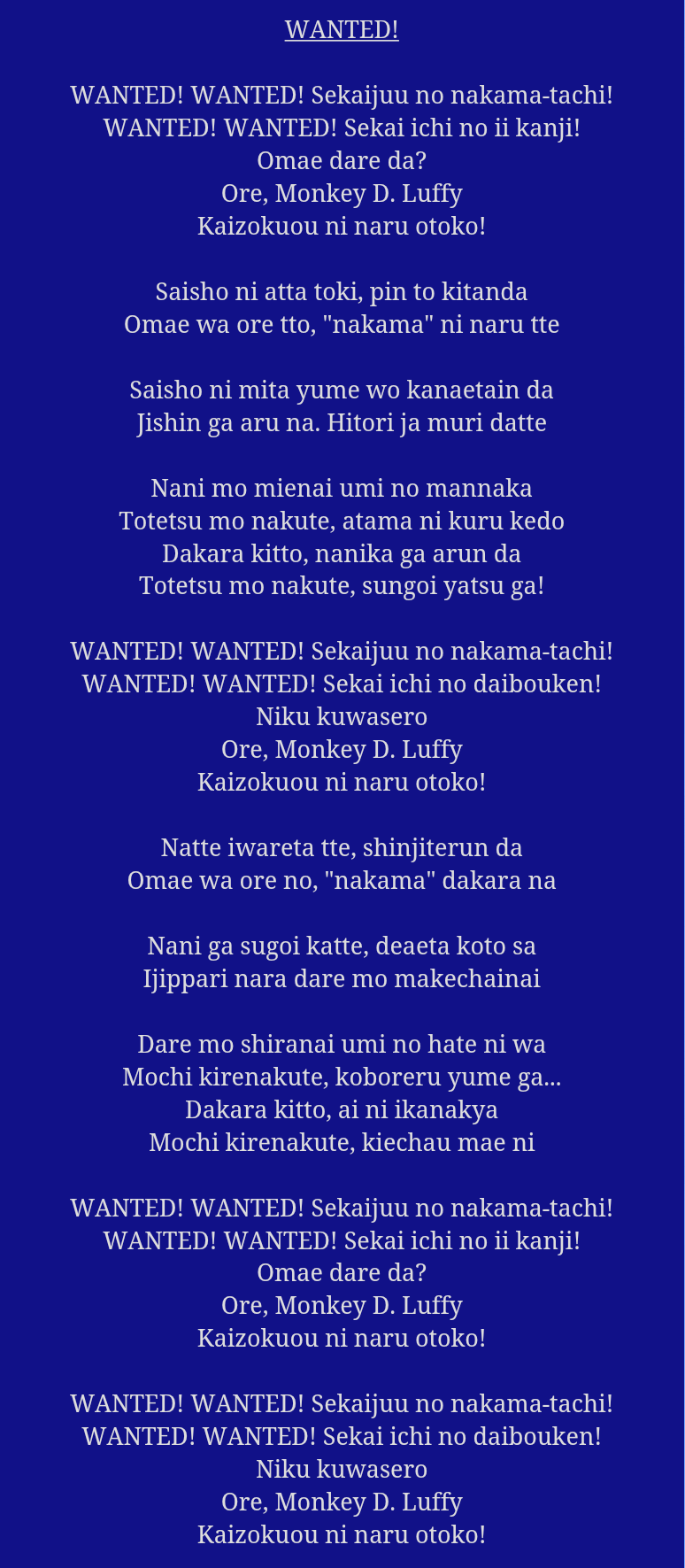 Le Bon Rhum De Binks Paroles Wanted ! (chanson) | One Piece Encyclopédie | FANDOM powered by Wikia