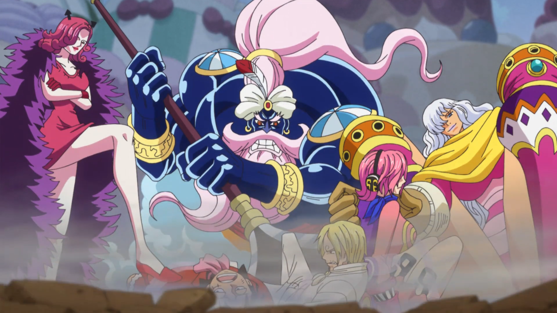 Image Smoothie, Daifuku et Galette capturent Luffy, Sanji et Reiju.png One Piece