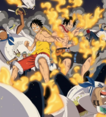 Ace and Luffy Fighting Against Marine Officers