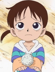 Rika holding onigiri