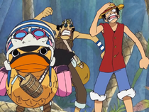 Luffy, Usopp, and Carue Charge In